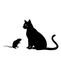 the cat is meeting a mouse in front of him