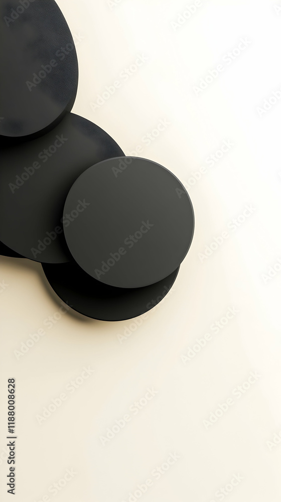 Poster abstract black circles overlap on beige background; modern design element for website or presentatio