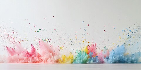 Dynamic Splash of Holi Colors in Midair During Festival Celebrations Vibrant Scene Outdoor Festivity Joyful Atmosphere