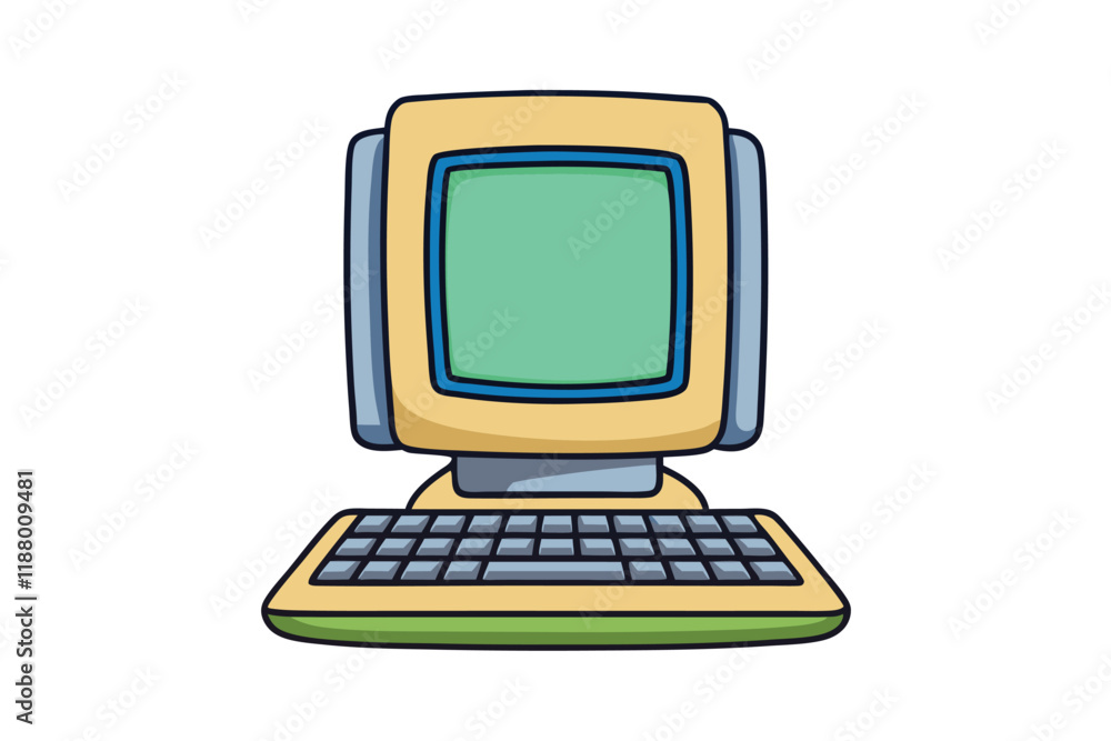 Wall mural retro style computer icon with classic monitor and keyboard, perfect for technology themes, digital 