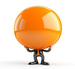 Creative character holding a large orange sphere in a business outfit showcasing playful design and imagination