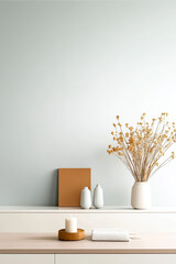 Stylish interior decor with minimalist design and soft color palette in a serene setting