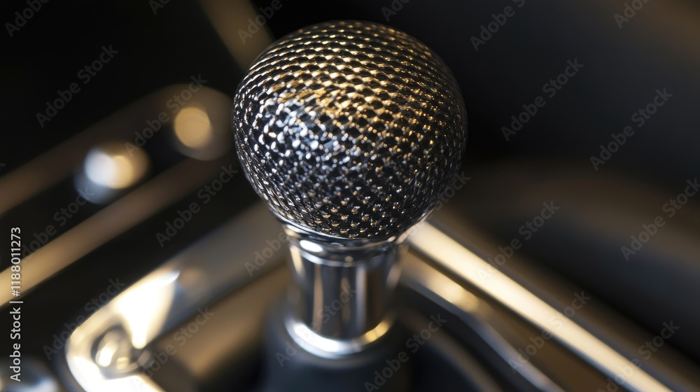 Poster a detailed macro shot of a manual gear knob with visible texture and craftsmanship.