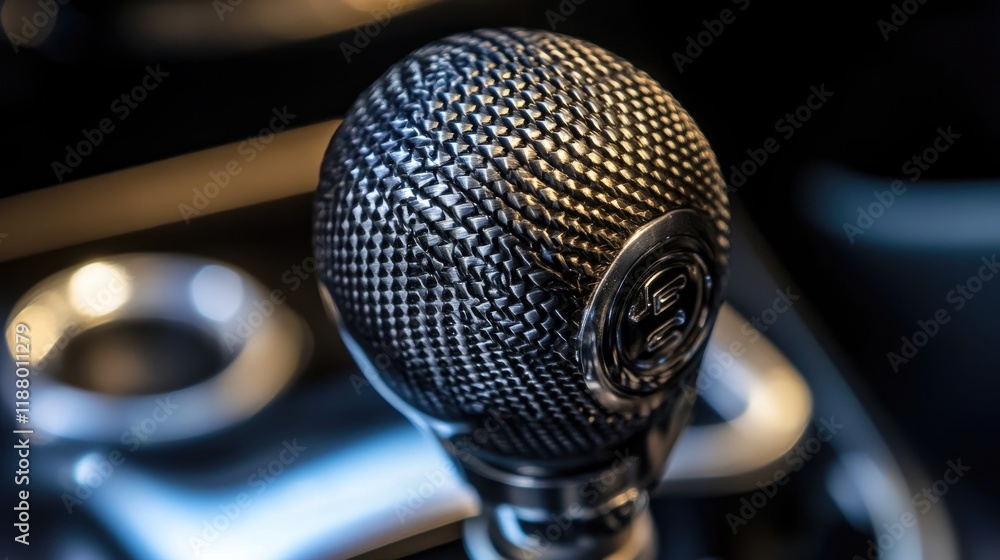 Poster a detailed macro shot of a manual gear knob with visible texture and craftsmanship.