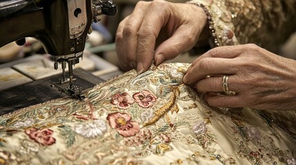 Obraz premium Intricate Hand-Embroidered Fabric: A Timeless Artistic Creation