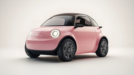 Obraz premium Pink electric compact car, modern design, isolated on white background.