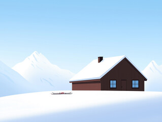 Traditional Ski Lodge with Ski Equipment Resting by the Fireplace