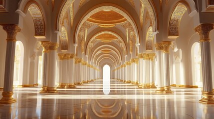 Fototapeta premium Elegant Golden Arches Palace Hallway Interior Design