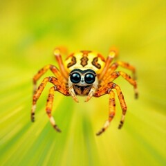 Fototapeta premium A dynamic image of a cute spider in vibrant, complementary colors, with contrasting tones, blurred motion lines, and action poses