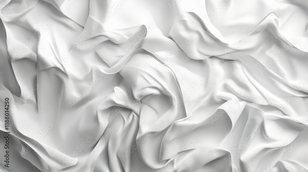 Poster elegant white fabric texture with soft folds and curves in a fluid, abstract design