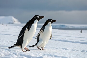 Naklejka premium Ad lie Penguins on Antarctic Snow Wildlife Photography