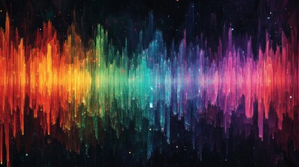 Fototapeta premium vibrant, multi-colored noise pattern with streaks of red, green, blue, and purple blending together, resembling a glitchy, rainbow static on a dark backdrop.