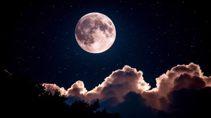 Fototapeta premium Majestic Full Moon Night Clouds Stars Serenity