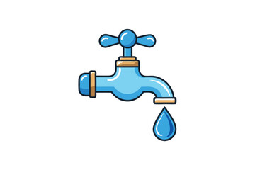 Detailed vector illustration of a blue tap with dripping water droplet, perfect for concepts of water usage, saving, and plumbing services
