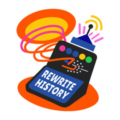 A flat sticker of a device with rewrite history typography