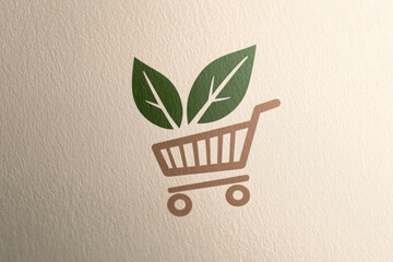 Eco friendly shopping cart logo with green leaves symbolizes sustainability and e commerce. Perfect for brands focused on environmental consciousness and online retail