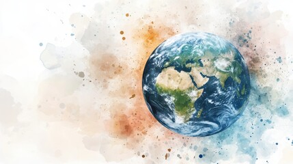 Watercolor hand painted planet Earth isolated on white background. Symbol of life,Environmental problems and environmental protection ecology,Hand drawn Globe watercolour paint,Earth Day.