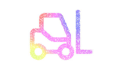 Icon forklift is made up of LED square shapes. There are bright diodes and there are black dead diodes
