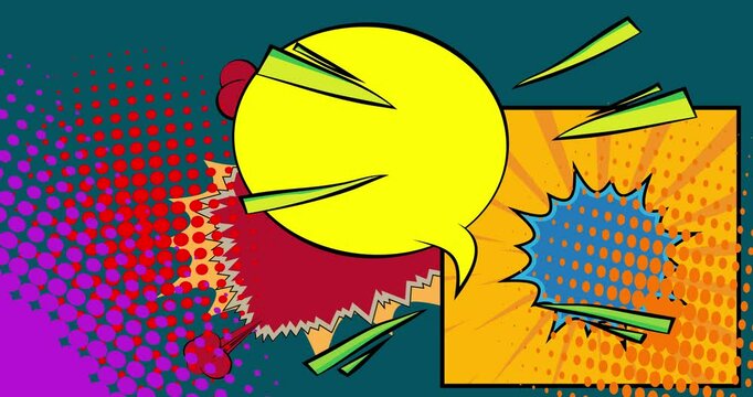 Cool cartoon background animation, comic book backdrop video. Retro vector comics pop art design.