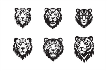 Set of tiger head silhouette vector illustration