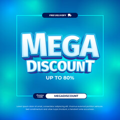 Mega Shopping day Sale discount deals with vibrant blue gradient Editable text effect Grainy texture Background square banner