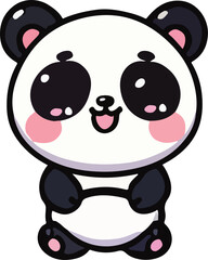 Smiling panda, with happy smiling face expression. Cute kawaii animals, kids flat vector illustration