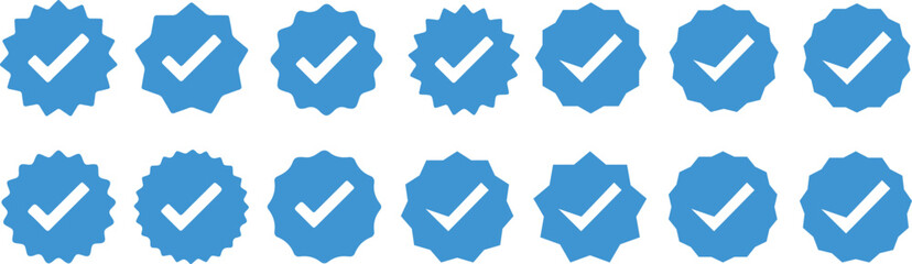 Verified badge profile set. Badge set. Checkmark sign. Verified symbol. Verified badge vector icons. Social media and Profile Guaranteed signs. Vector illustration