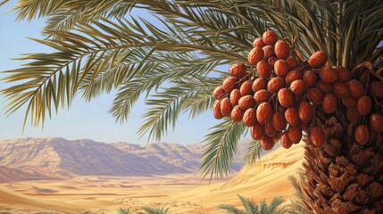 Date Palm Tree Abundant With Ripe Dates Desert Landscape