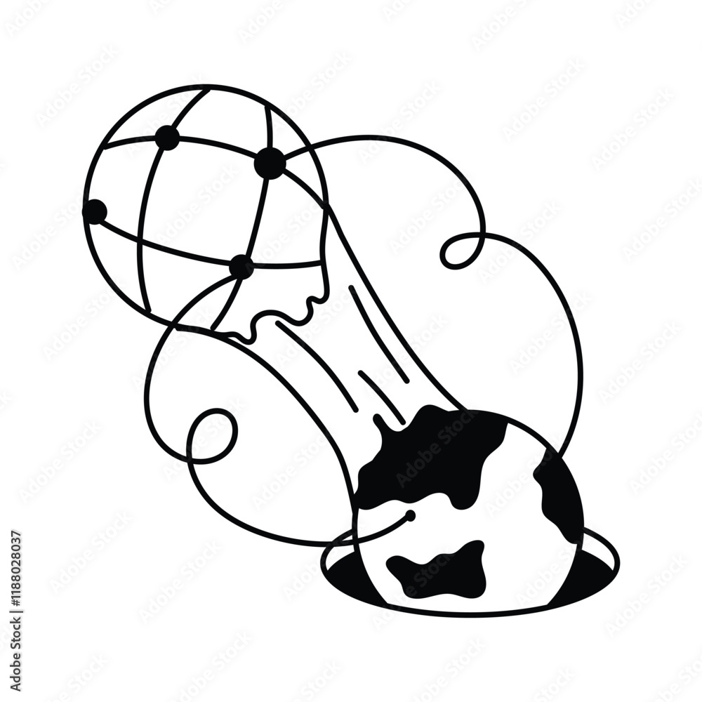 Wall mural icon of a globe emerging from a digital network