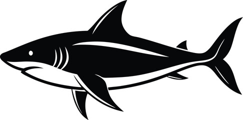 Shark silhouette vector illustration, Shark line art, Aggressive Shark vector
