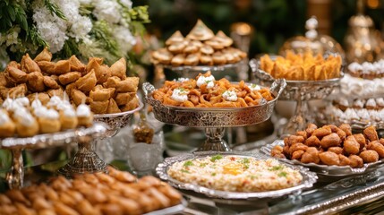 Fototapeta premium A Lavish Display of Gourmet Sweets and Savories for Iftar during Ramadan