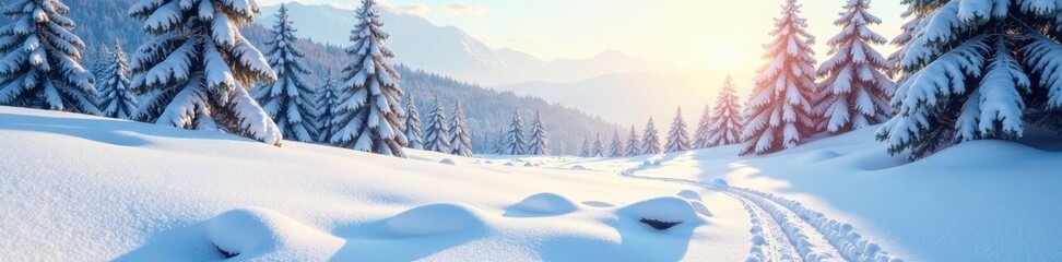 Naklejka premium Vast expanse of snow, ethereal winter light, geometric shadows, glare, white, ethereal