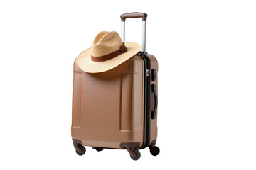 Travel suitcase bag and hat on isolated transparent background