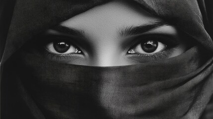 Naklejka premium Mysterious Woman Eyes Partially Hidden By Veil