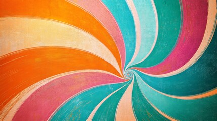 Obraz premium Bright swirls of orange, teal, and pink combined with a grainy texture for an abstract, vibrant design.