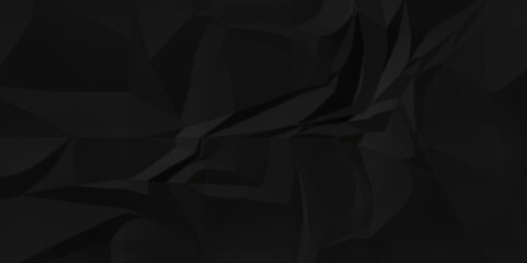 Obraz premium Dark black wrinkly backdrop paper background. panorama craft wrinkly paper texture background, crumpled pattern texture. paper crumpled texture. black fabric crushed textured crumpled.