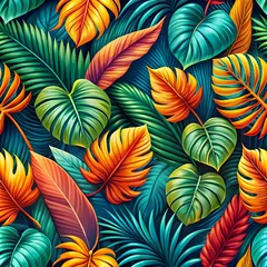 Vibrant tropical leaf pattern with a seamless design. © DesignBy