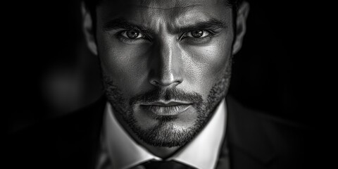 Fototapeta premium Black and white portrait of a serious man
