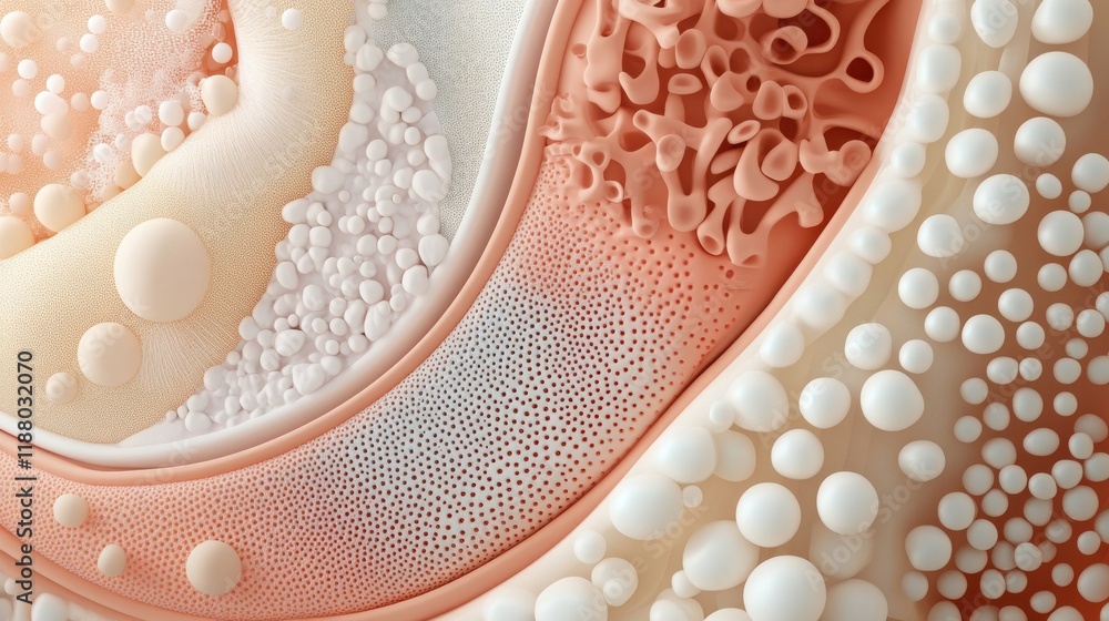 Poster abstract composition of soft textures and shapes featuring smooth curves, bubbles, and intricate pat