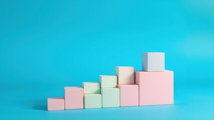Naklejka premium A minimalist composition of colorful cubes arranged in ascending order on a bright blue background.