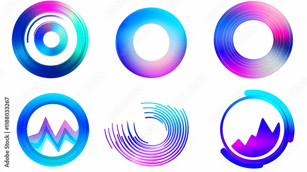 Wall mural abstract vibrant circular graphic design elements on white background for website or app interface
