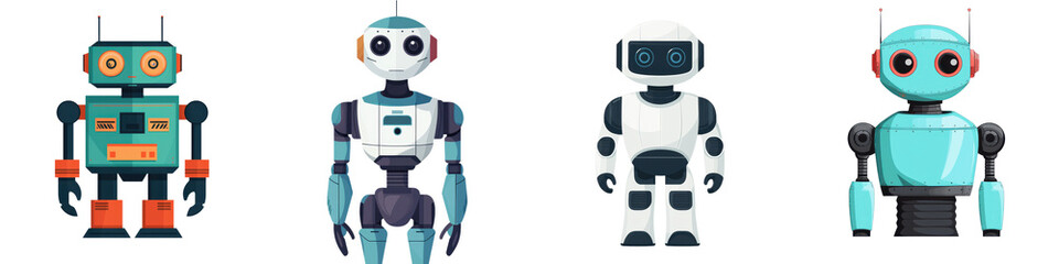 Fototapeta premium Diverse Group of Cute Cartoon Robot Characters in Modern Futuristic Design