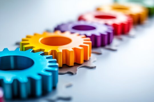 Colorful interlocked gears symbolizing teamwork