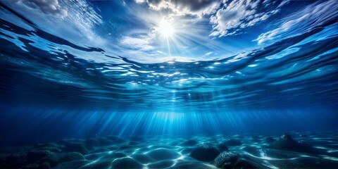 blue water with sun and sun