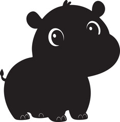 A cute hippopotamus kawi silhouette chibi vector and illustration design using black color.