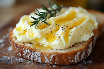 Close-up of Creamy Honey Butter Spread on Toasted Bread with Rosemary