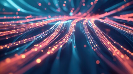 Fototapeta premium Abstract flowing lights with vibrant colors in a futuristic digital landscape, depicting a sense of motion and energy in a technological environment