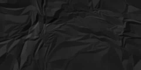 Dark black wrinkly backdrop paper background. panorama craft wrinkly paper texture background, crumpled pattern texture. paper crumpled texture. black fabric crushed textured crumpled.