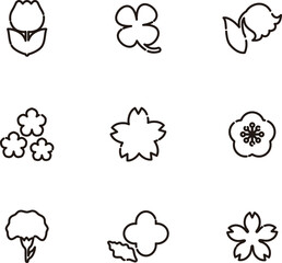 花　アイコン　あしらい　ピクトグラム　ロゴ　飾り　かわいい　シンプル　線　デザイン　イラスト素材