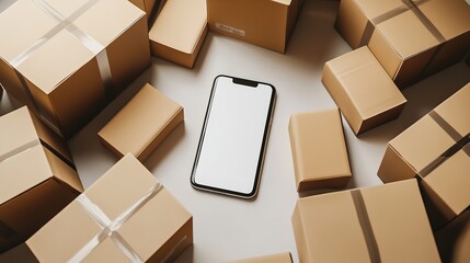 Smartphone mockup with a blank screen surrounded by cardboard

